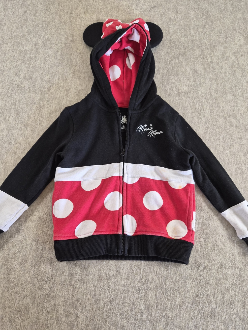 Minnie Mouse Black & Red Polka Dot Hooded Zip Sweatshirt Size XS